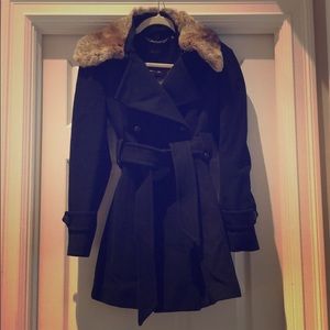 Laundry by Shelli Segal black pea coat fur collar